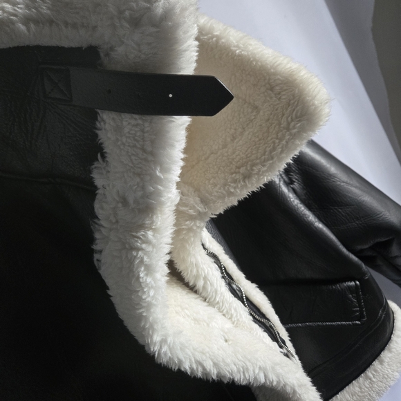 Unbranded Black Faux Sherling Aviator Jacket Size 12 - Picture 5 of 9